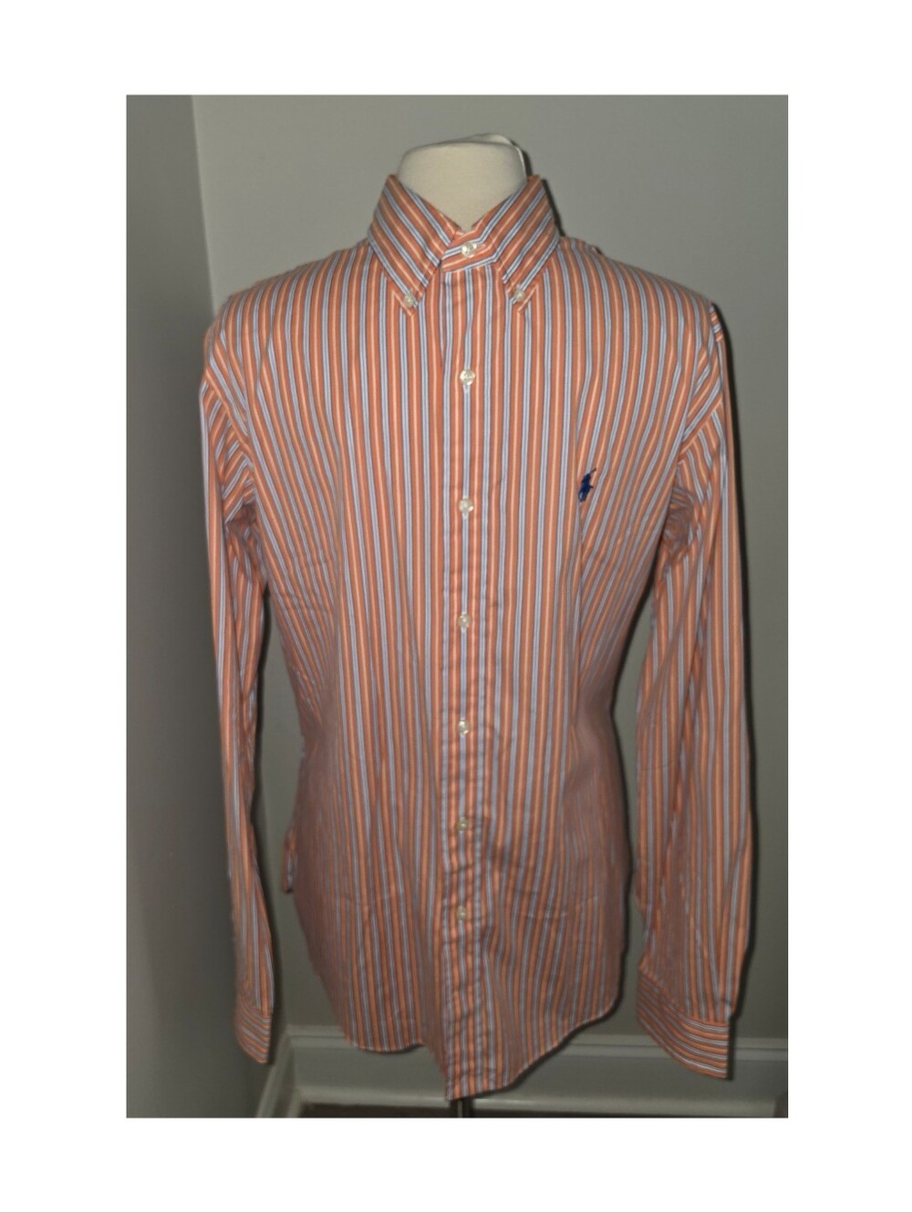 Polo Ralph Lauren Men’s Custom Fit Button Down Shirt Orange Blue Stripe Large - Picture 1 of 7
